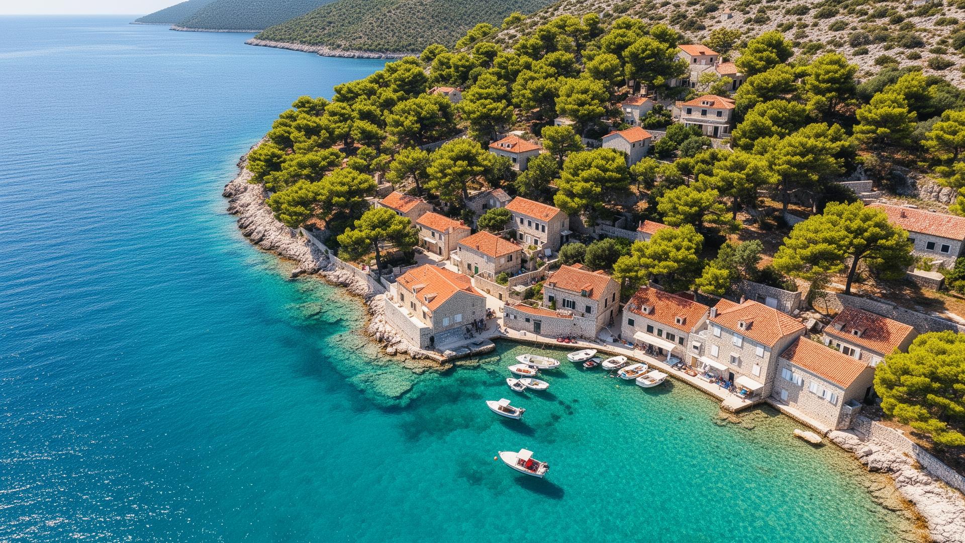 Beautiful Dalmatian coastline with pine trees and turquoise sea
